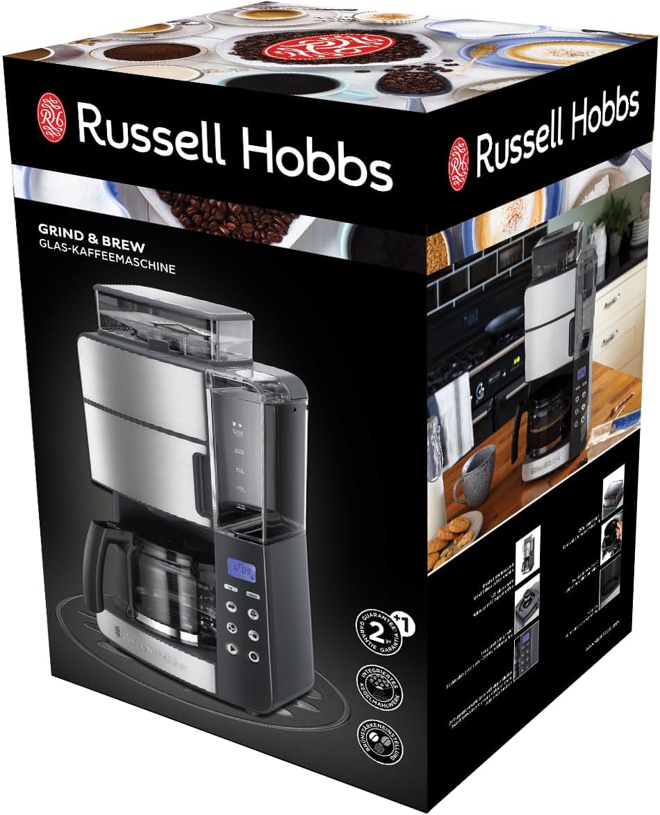 Russell Hobbs Grind & Brew Digital Glass Coffee Machine with Integrated Grinder 25610-56