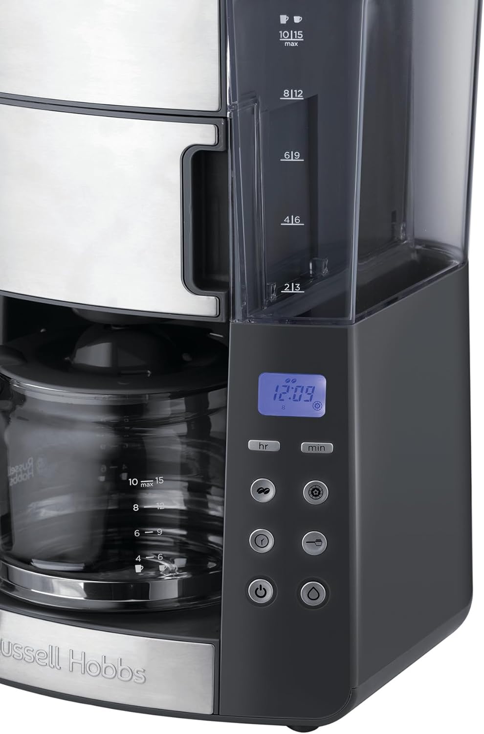 Russell Hobbs Grind &amp; Brew Digital Glass Coffee Machine with Integrated Grinder 25610-56 