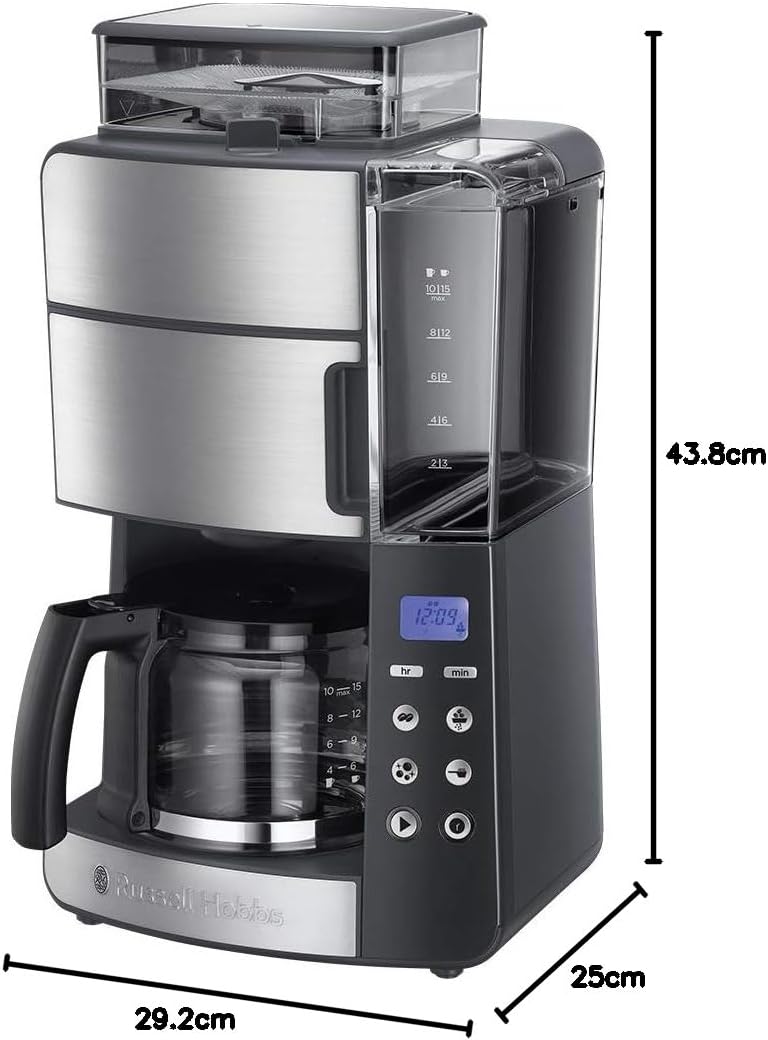 Russell Hobbs Grind &amp; Brew Digital Glass Coffee Machine with Integrated Grinder 25610-56 