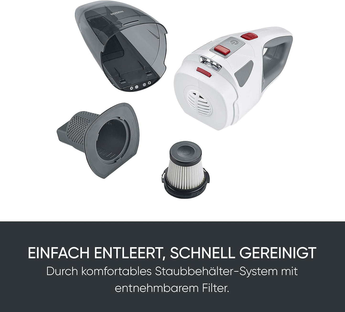 SEVERIN 4-in-1 Akku-Handstaubsauger, weiß-grau/rot, HV 7146