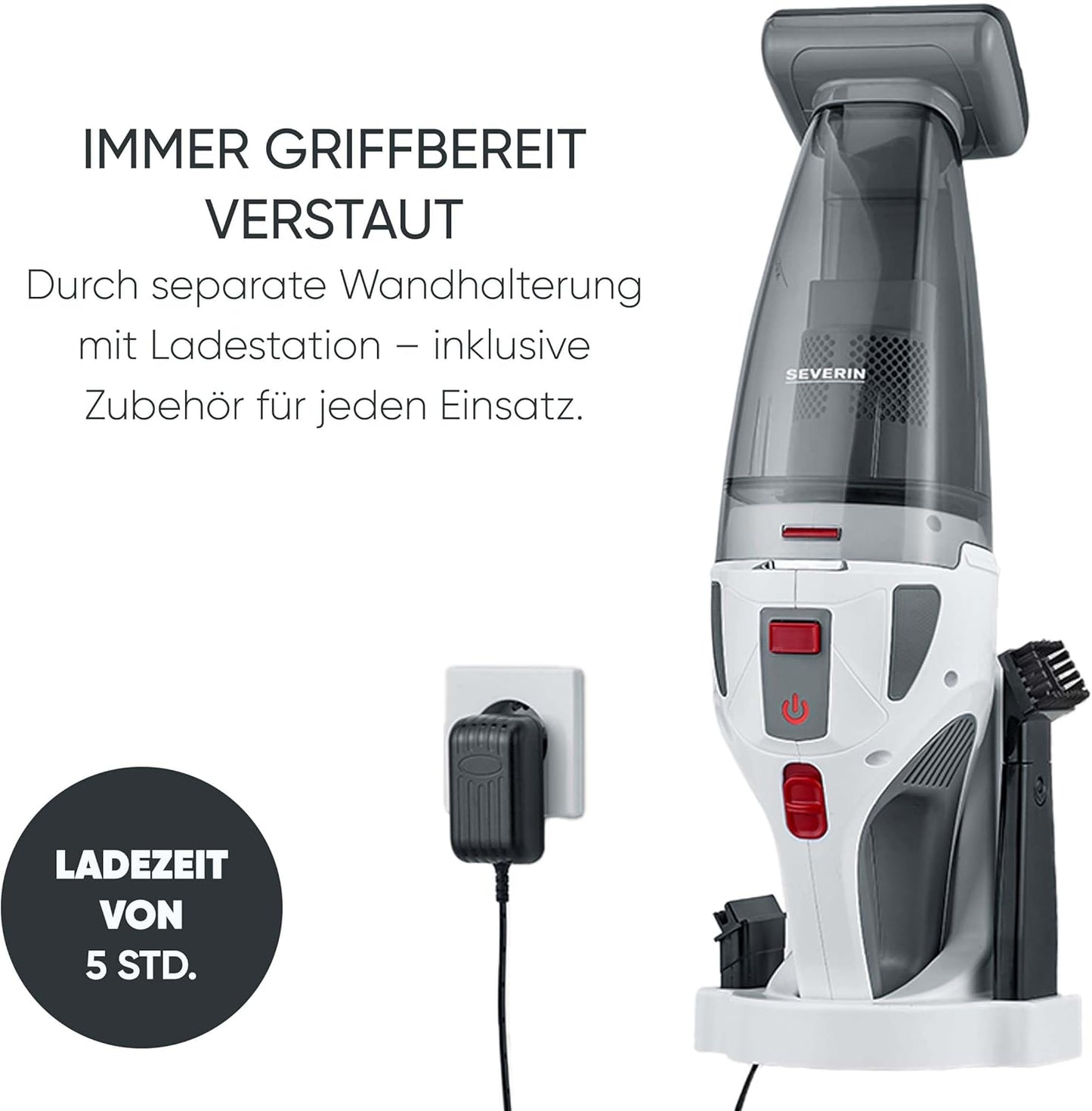 SEVERIN 4-in-1 Akku-Handstaubsauger, weiß-grau/rot, HV 7146