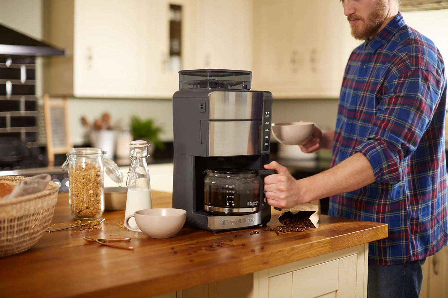 Russell Hobbs Grind &amp; Brew Digital Glass Coffee Machine with Integrated Grinder 25610-56 
